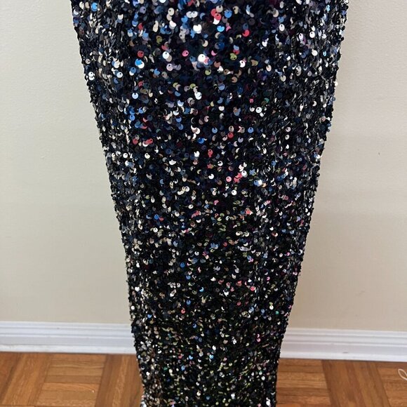 Nookie Confetti Sequined Formal Black Tie Long Gown Medium in Navy - Picture 7 of 12